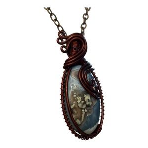 Elegant Copper Wire Wrapped Ammonite Gemstone Pendant Necklace